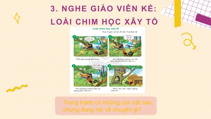 Giáo án điện tử Tiếng Việt 2 chân trời Bài 4: Mở rộng vốn từ Trường học (tiếp theo), Nghe – kể Loài chim học xây tổ