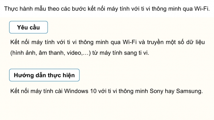 Giáo án điện tử Tin học ứng dụng 12 cánh diều Bài 1: Thực hành kết nối máy tính với ti vi thông minh