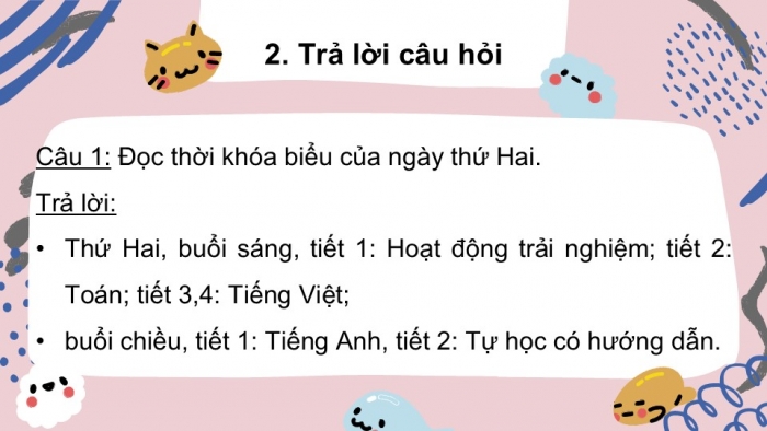 Giáo án điện tử tiếng Việt 2 kết nối Bài 10: Thời khoá biểu