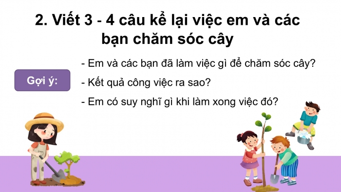 Giáo án điện tử Tiếng Việt 2 kết nối Bài 6: Viết đoạn văn kể về việc chăm sóc cây cối, Đọc mở rộng