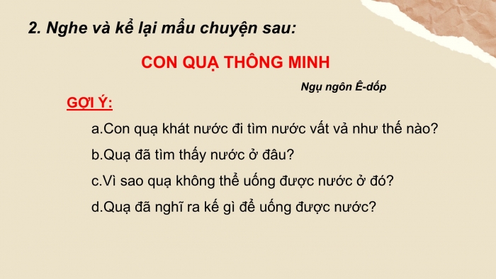 Giáo án điện tử Tiếng Việt 2 cánh diều Bài 24: Nghe – kể Con quạ thông minh