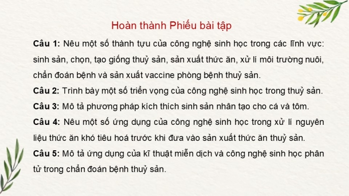 Giáo án điện tử chuyên đề Công nghệ 12 Lâm nghiệp Thuỷ sản Cánh diều Ôn tập CĐ 2