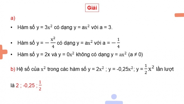 Giáo án điện tử Toán 9 chân trời Bài 1: Hàm số và đồ thị của hàm số y = ax^2 (a ≠ 0)