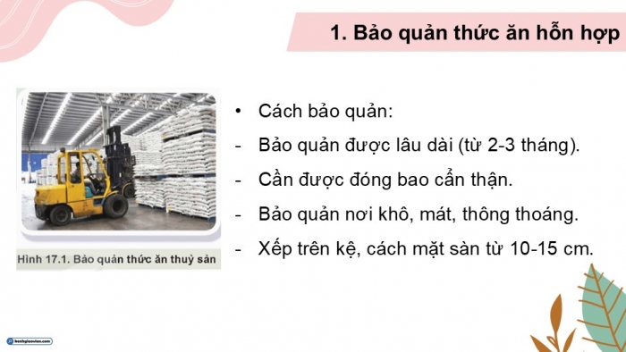 Giáo án điện tử Công nghệ 12 Lâm nghiệp - Thủy sản Kết nối Bài 17: Phương pháp bảo quản và chế biến thức ăn thủy sản