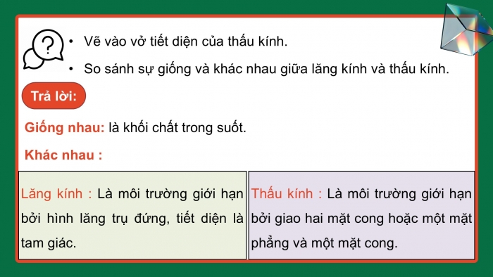 Giáo án điện tử KHTN 9 cánh diều - Phân môn Vật lí Bài 5: Sự khúc xạ ánh sáng qua thấu kính