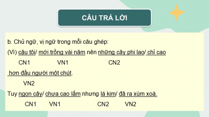 Giáo án điện tử Tiếng Việt 5 chân trời Bài 5: Luyện tập về cách nối các vế trong câu ghép