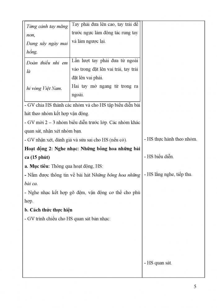 Giáo án và PPT Âm nhạc 5 cánh diều Tiết 10: Ôn tập bài hát Khăn quàng thắp sáng bình minh, Nghe nhạc Những bông hoa, những bài ca