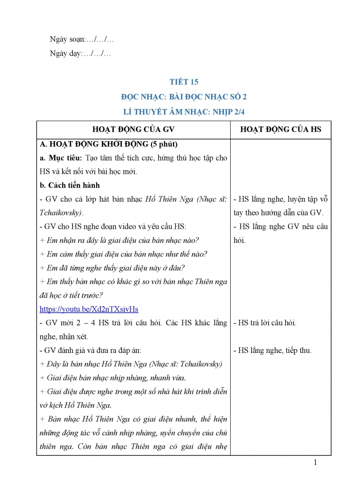 Giáo án và PPT Âm nhạc 5 cánh diều Tiết 15: Đọc nhạc Bài đọc nhạc số 2, Lí thuyết âm nhạc Nhịp 2/4