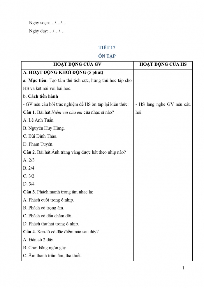 Giáo án và PPT Âm nhạc 5 cánh diều Tiết 17: Ôn tập