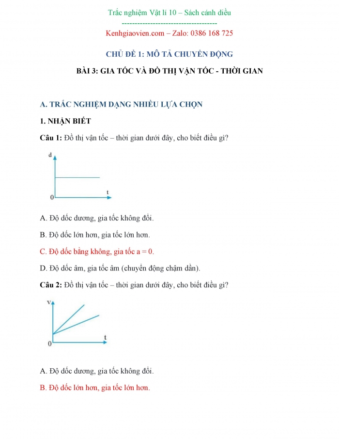 Bài tập trắc nghiệm Vật lí 10 cánh diều