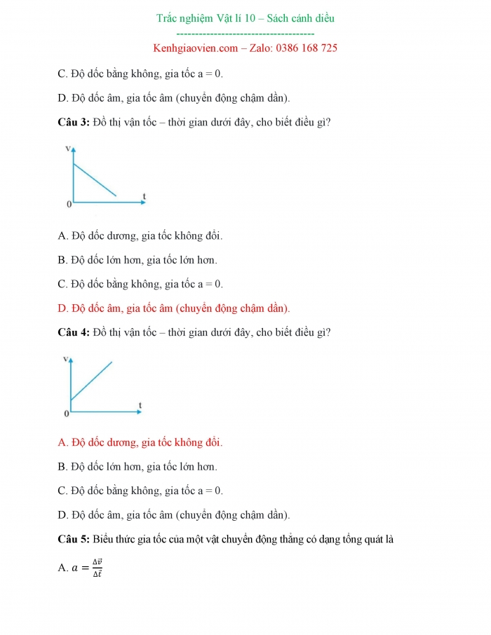 Bài tập trắc nghiệm Vật lí 10 cánh diều