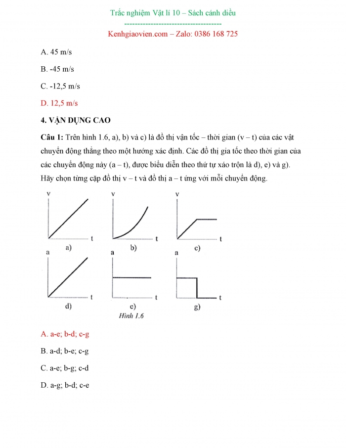 Bài tập trắc nghiệm Vật lí 10 cánh diều