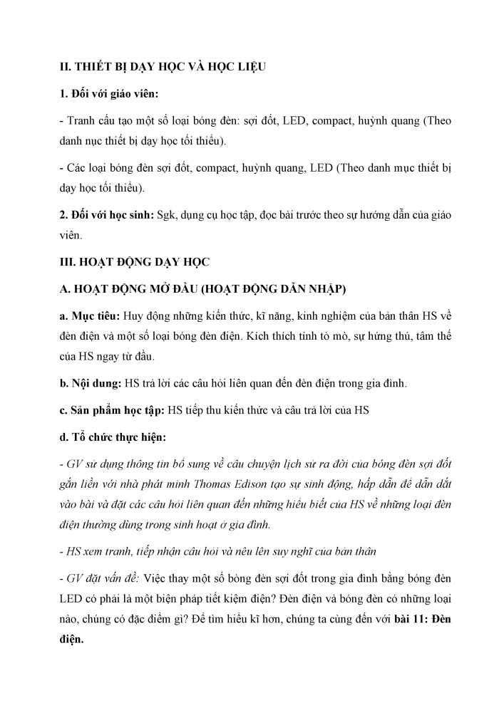 Giáo án và PPT Công nghệ 6 kết nối Bài 11: Đèn điện