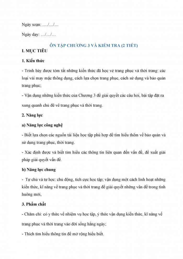 Giáo án và PPT Công nghệ 6 chân trời Ôn tập Chương 3