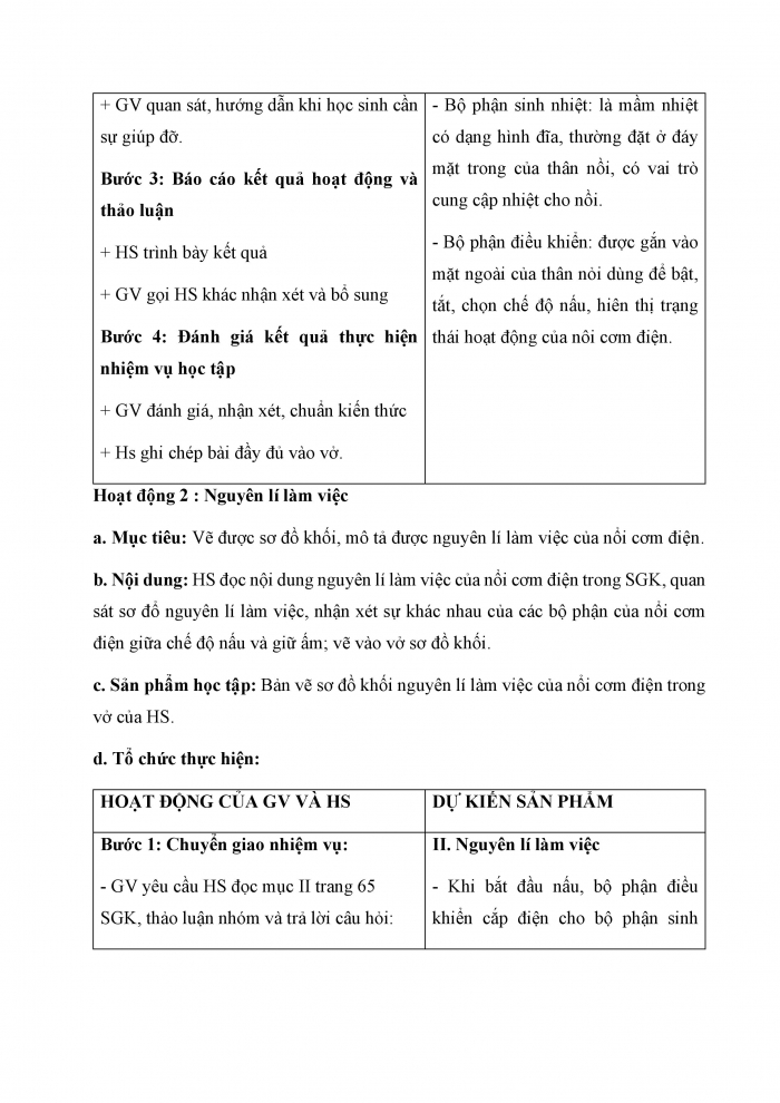 Giáo án và PPT Công nghệ 6 kết nối Bài 12: Nồi cơm điện