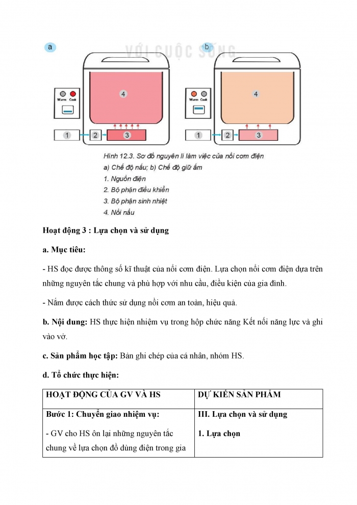 Giáo án và PPT Công nghệ 6 kết nối Bài 12: Nồi cơm điện