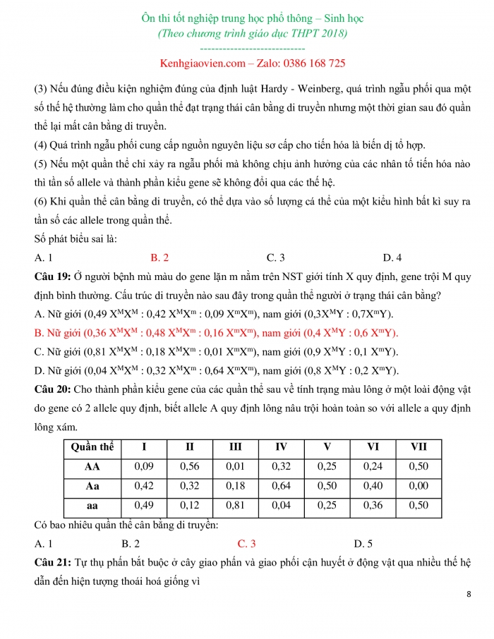 Ôn thi tốt nghiệp THPT quốc gia môn Sinh học