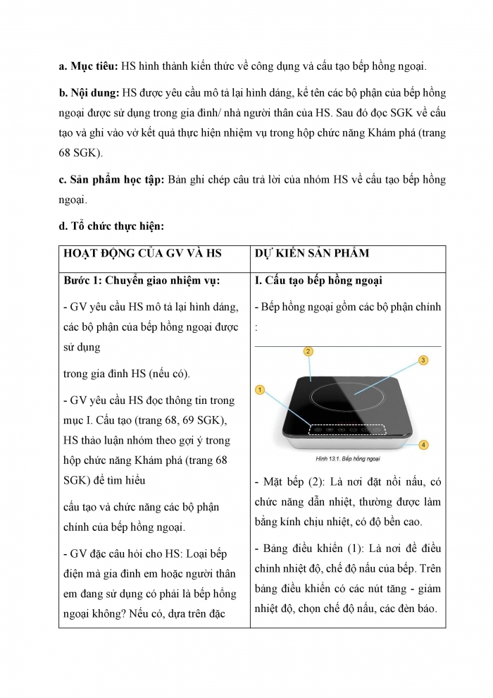 Giáo án và PPT Công nghệ 6 kết nối Bài 13: Bếp hồng ngoại