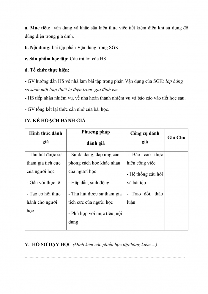 Giáo án và PPT Công nghệ 6 chân trời Dự án 4: Tiết kiệm trong sử dụng điện