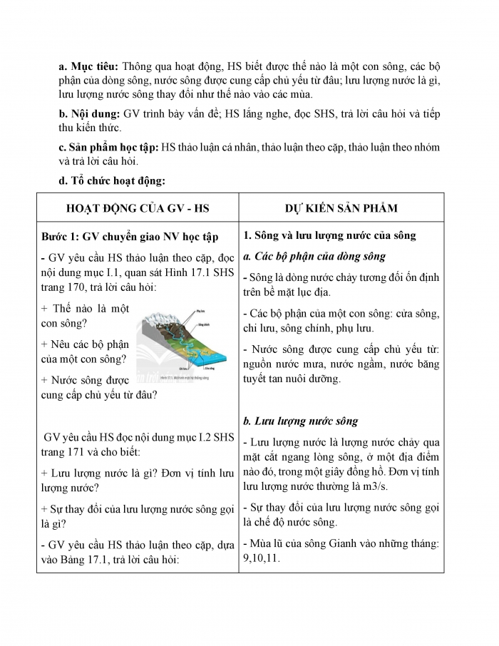 Giáo án và PPT Địa lí 6 chân trời Bài 17: Sông và hồ