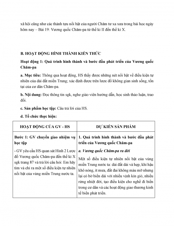 Giáo án và PPT Lịch sử 6 kết nối Bài 19: Vương quốc Chăm-pa từ thế kỉ II đến thế kỉ X