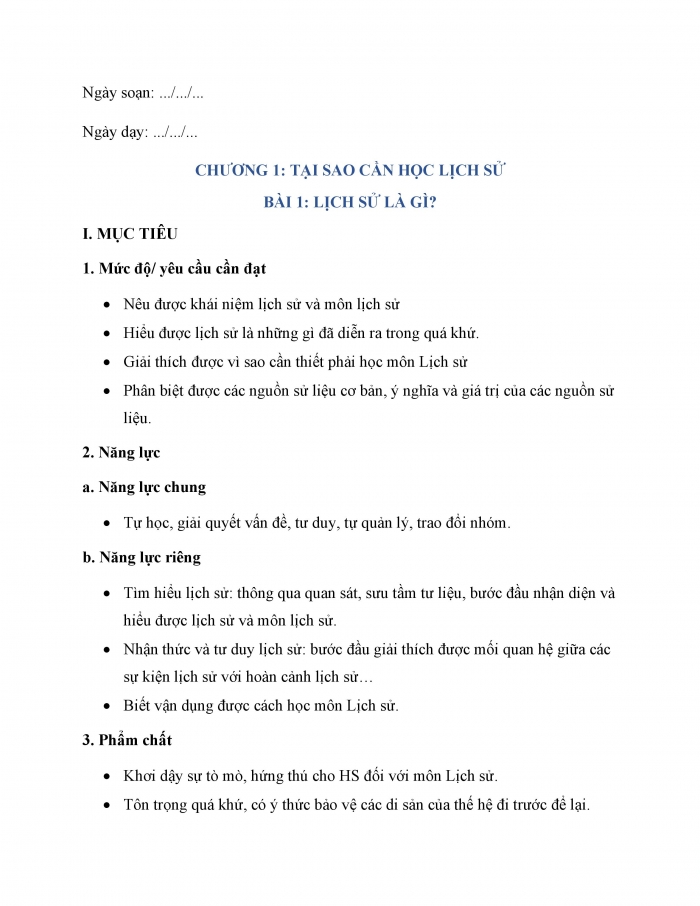 Giáo án và PPT Lịch sử 6 chân trời Bài 1: Lịch sử là gì?