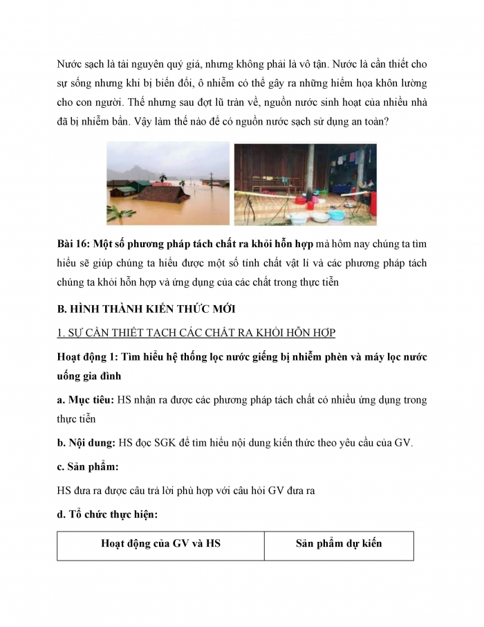 Giáo án và PPT KHTN 6 chân trời Bài 16: Một số phương pháp tách chất ra khỏi hỗn hợp