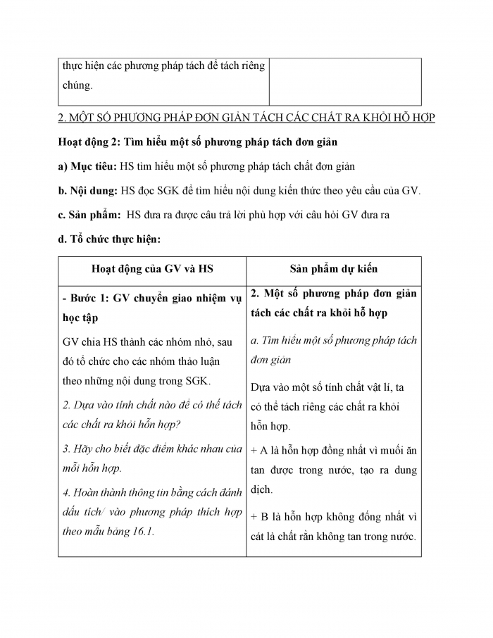 Giáo án và PPT KHTN 6 chân trời Bài 16: Một số phương pháp tách chất ra khỏi hỗn hợp