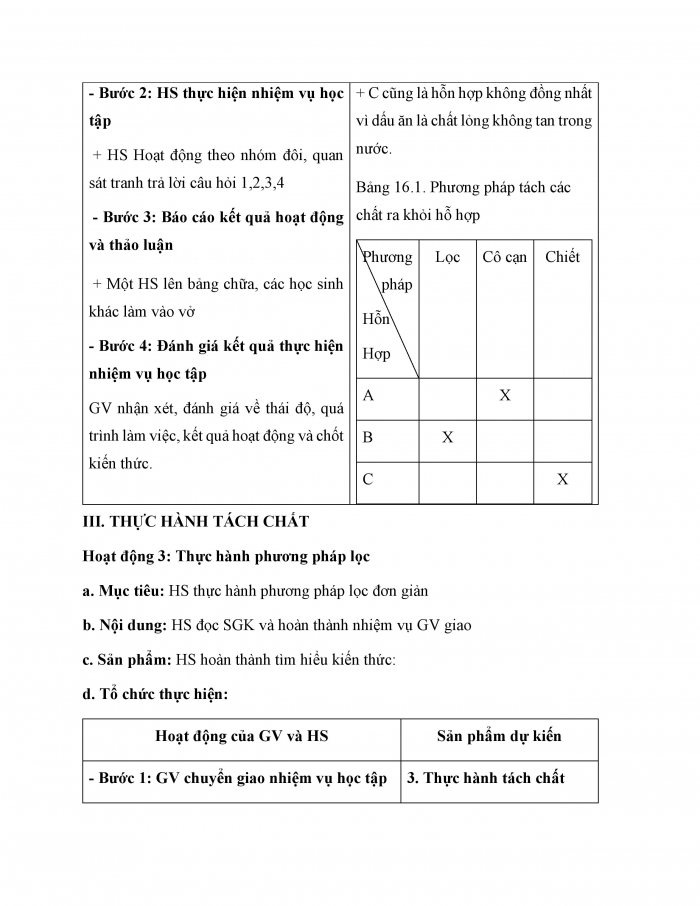 Giáo án và PPT KHTN 6 chân trời Bài 16: Một số phương pháp tách chất ra khỏi hỗn hợp