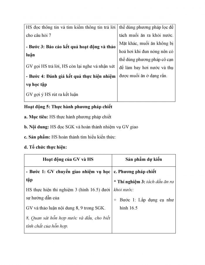 Giáo án và PPT KHTN 6 chân trời Bài 16: Một số phương pháp tách chất ra khỏi hỗn hợp