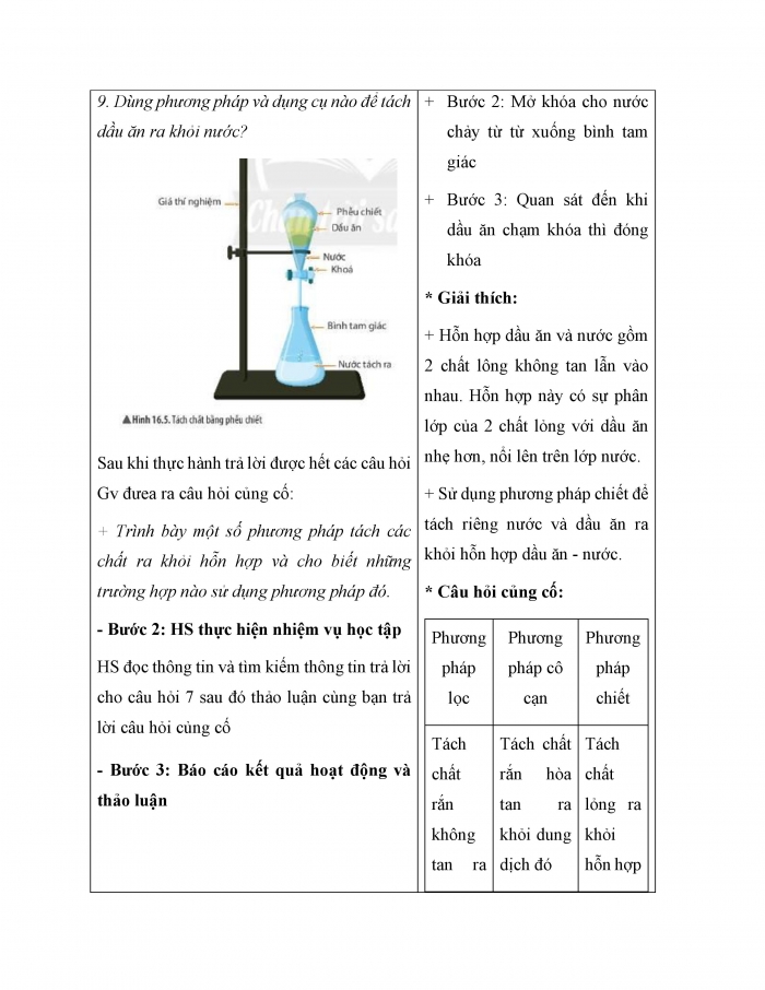 Giáo án và PPT KHTN 6 chân trời Bài 16: Một số phương pháp tách chất ra khỏi hỗn hợp