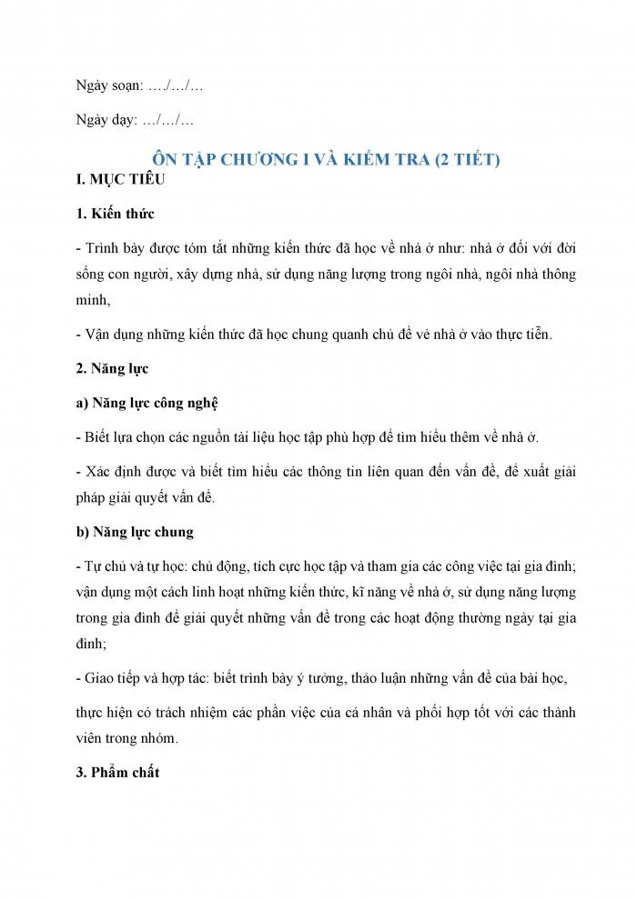 Giáo án và PPT Công nghệ 6 chân trời Ôn tập Chương 1
