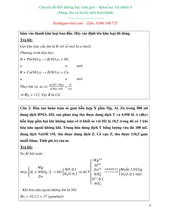 Giáo án bồi dưỡng học sinh giỏi Hoá học 9