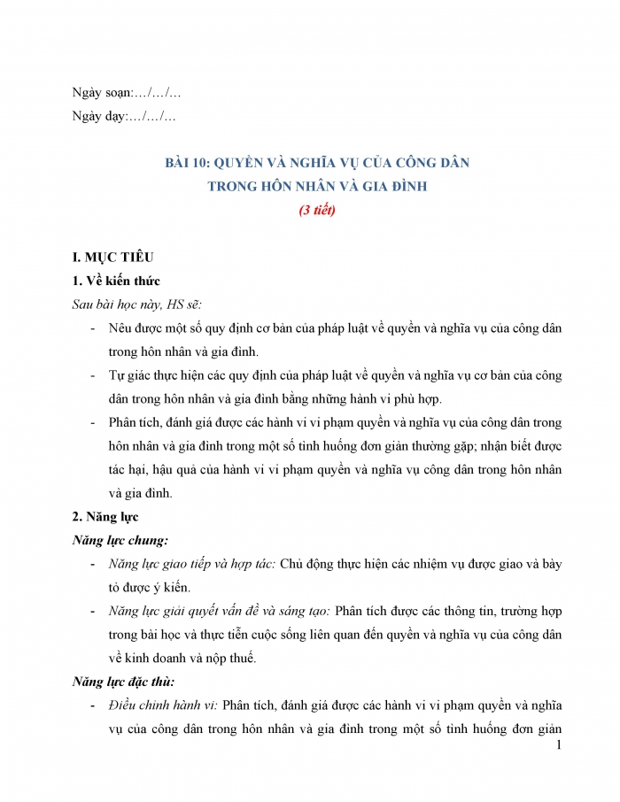 Giáo án và PPT Kinh tế pháp luật 12 kết nối bài 10: Quyền và nghĩa vụ của công dân trong hôn nhân và gia đình