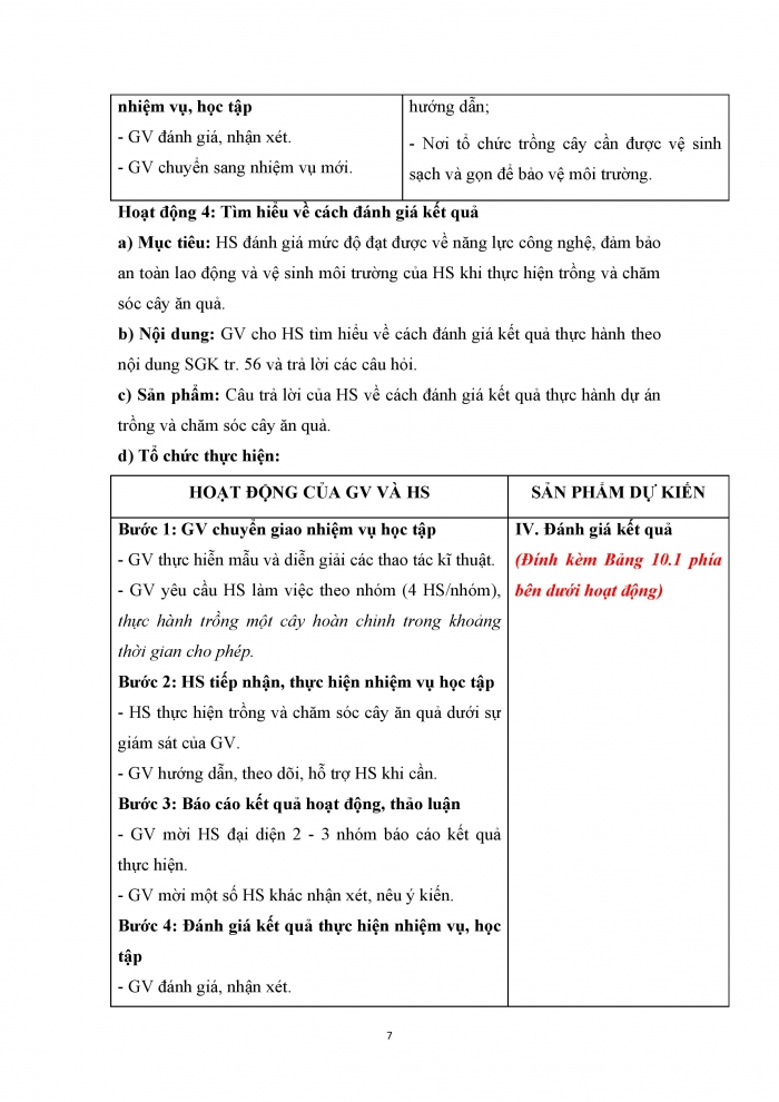 Giáo án và PPT công nghệ 9 trồng cây ăn quả Cánh diều bài 10: Thực hành trồng và chăm sóc cây ăn quả