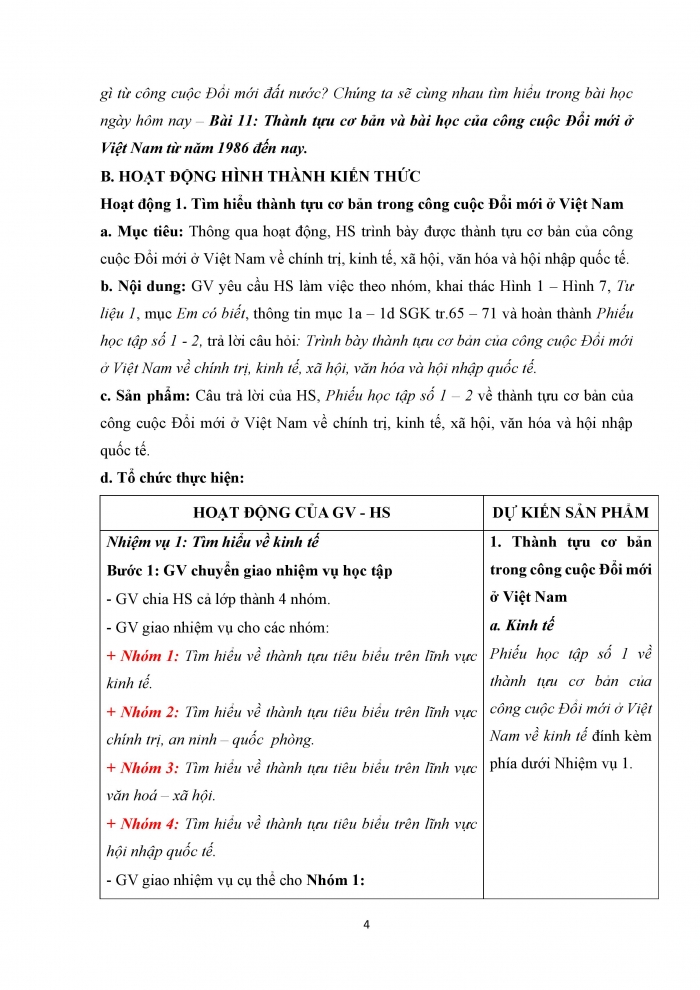 Giáo án và PPT Lịch sử 12 kết nối bài 11: Thành tựu cơ bản và bài học của công cuộc Đổi mới ở Việt Nam từ năm 1986 đến nay