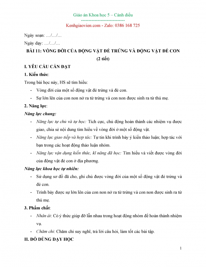 Giáo án và PPT Khoa học 5 cánh diều bài 11: Vòng đời của động vật đẻ trứng và động vật đẻ con