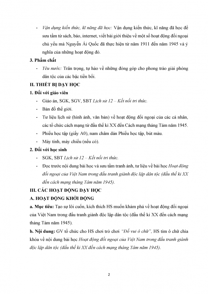 Giáo án và PPT Lịch sử 12 kết nối bài 12: Hoạt động đối ngoại của Việt Nam trong đấu tranh giành độc lập dân tộc (từ đầu thế kỉ XX đến Cách mạng tháng Tám năm 1945)