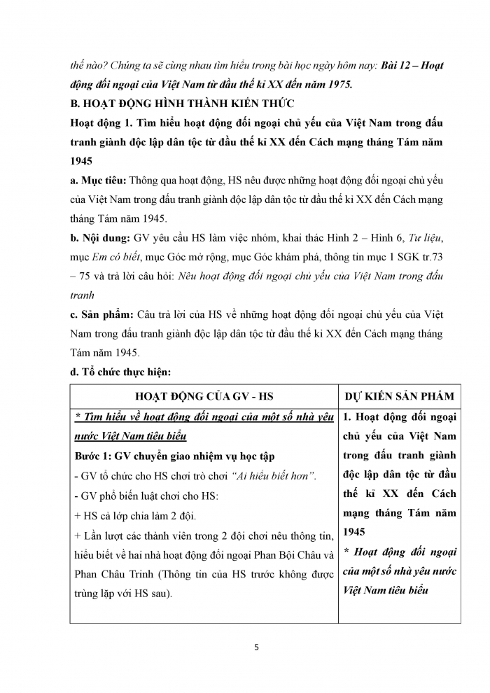 Giáo án và PPT Lịch sử 12 cánh diều bài 12: Hoạt động đối ngoại của Việt Nam từ đầu thế kỉ XX đến năm 1975