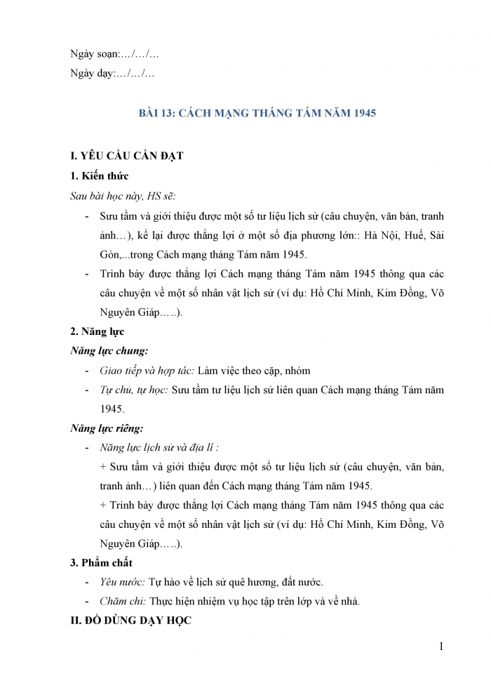 Giáo án và PPT Lịch sử và Địa lí 5 cánh diều bài 13: Cách mạng tháng Tám năm 1945