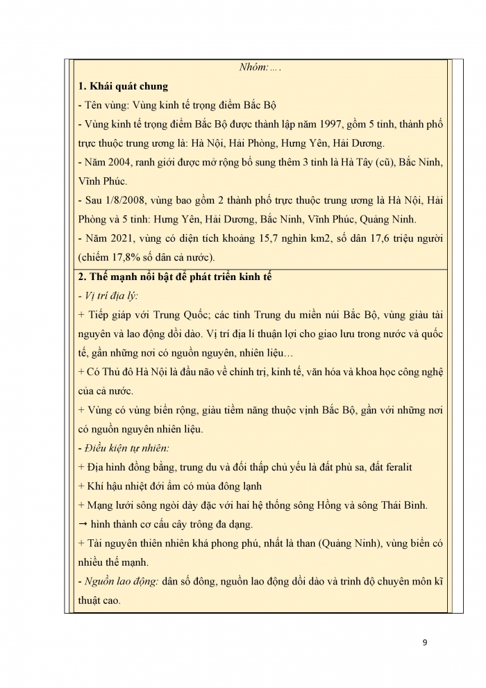 Giáo án và PPT Địa lí 9 kết nối bài 13: Thực hành Tìm hiểu về Vùng kinh tế trọng điểm Bắc Bộ