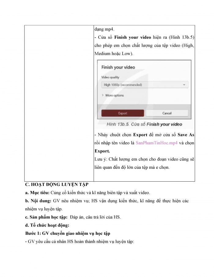 Giáo án và PPT Tin học 9 Kết nối bài 13b: Biên tập và xuất video