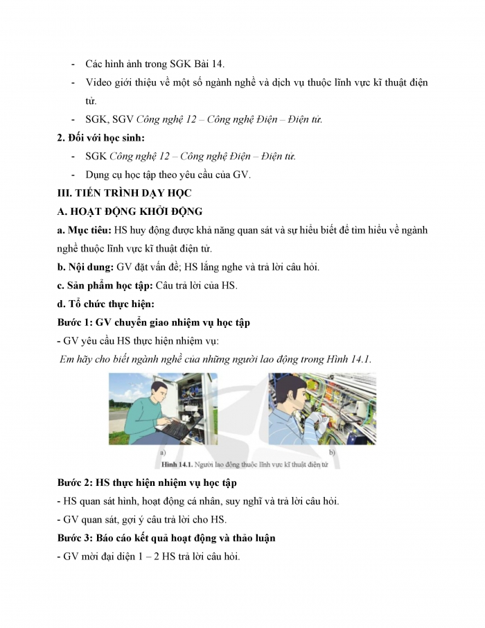 Giáo án và PPT công nghệ 12 điện - điện tử Cánh diều bài 14: Một số ngành nghề thuộc lĩnh vực kĩ thuật điện tử