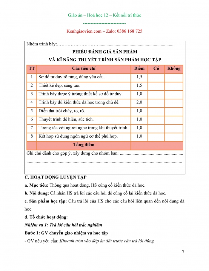 Giáo án và PPT Hoá học 12 kết nối bài 14: Ôn tập chương 4