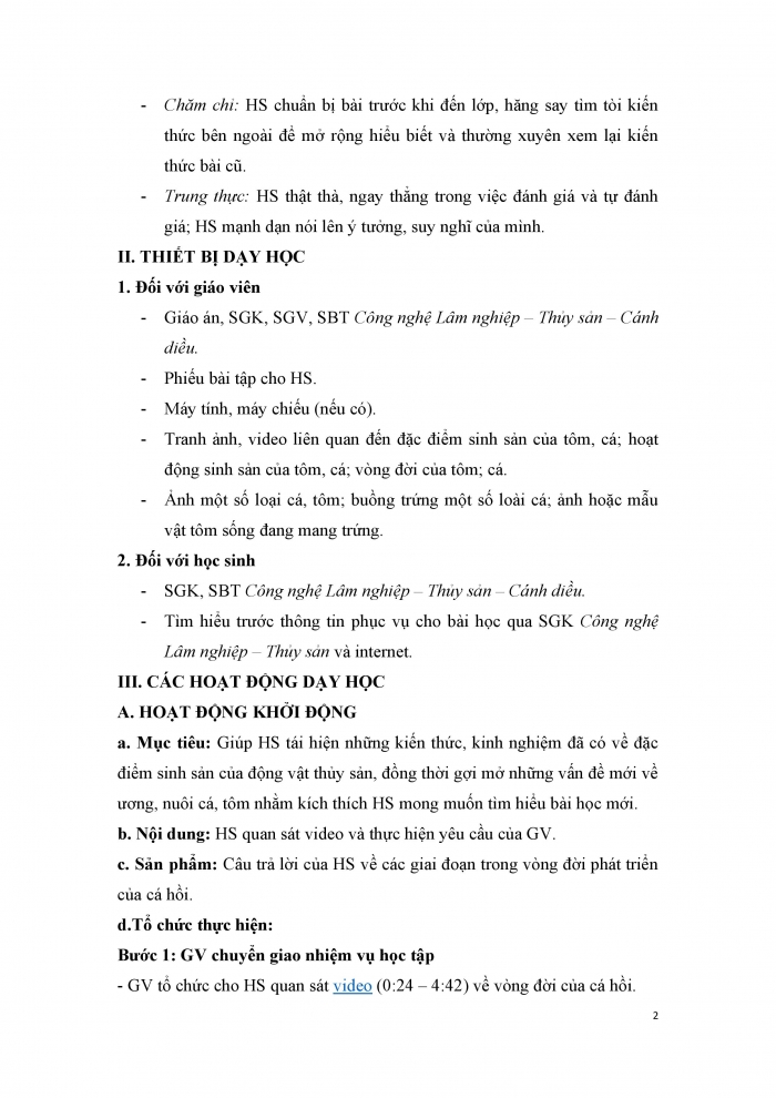 Giáo án và PPT công nghệ 12 lâm nghiệp thủy sản Cánh diều bài 15: Đặc điểm sinh sản và kĩ thuật ương cá, tôm giống