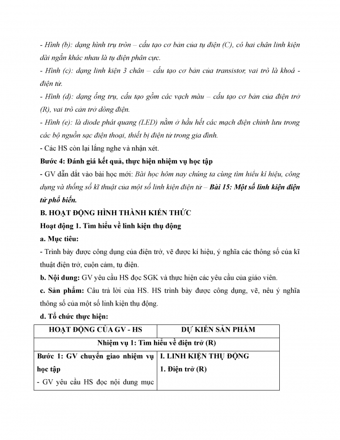 Giáo án và PPT công nghệ 12 điện - điện tử Cánh diều bài 15: Một số linh kiện điện tử phổ biến