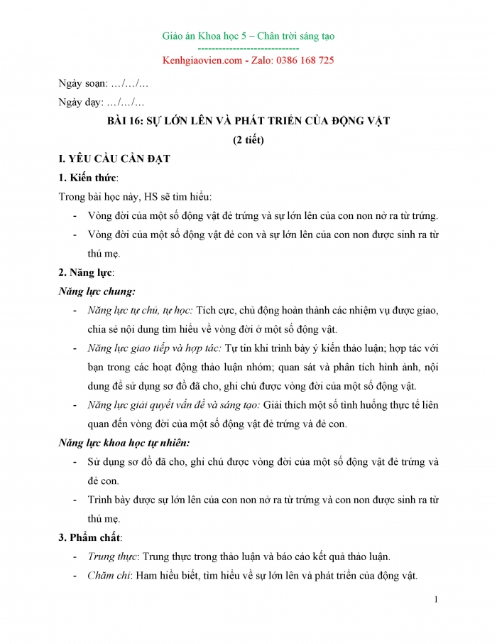 Giáo án và PPT Khoa học 5 chân trời bài 16: Sự lớn lên và phát triển của động vật