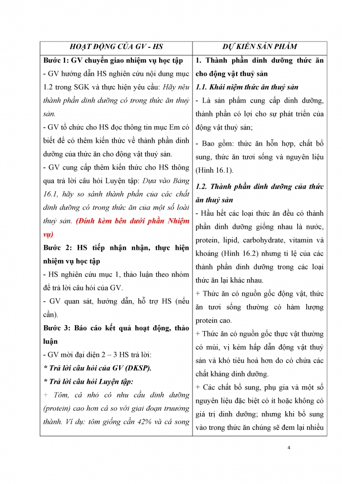 Giáo án và PPT công nghệ 12 lâm nghiệp thủy sản Cánh diều bài 16: Thành phần dinh dưỡng của thức ăn thủy sản