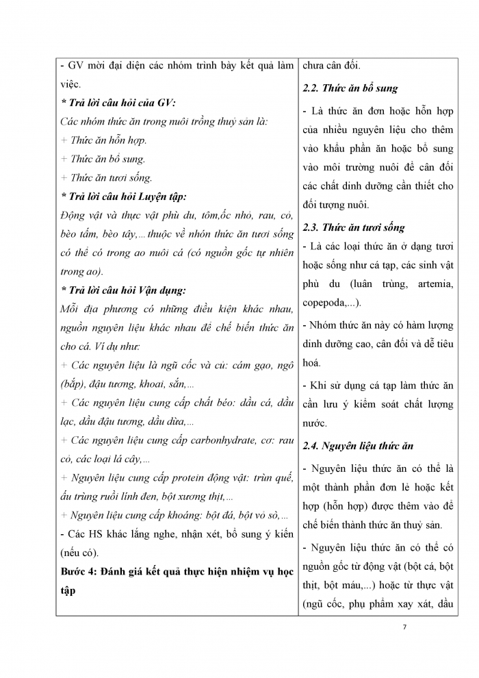 Giáo án và PPT công nghệ 12 lâm nghiệp thủy sản Cánh diều bài 16: Thành phần dinh dưỡng của thức ăn thủy sản