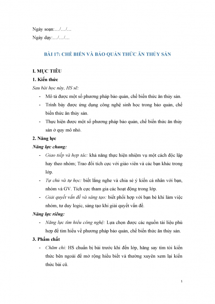 Giáo án và PPT công nghệ 12 lâm nghiệp thủy sản Cánh diều bài 17: Chế biến và bảo quản thức ăn thủy sản